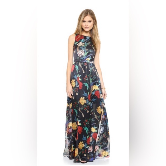 Alice + Olivia Dresses & Skirts - Alice + Olivia Elis Black Floral Print Silk Maxi Dress EUC Size 8